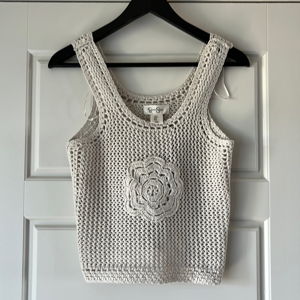 Jessica Simpson - cream crocheted flower sweater/top Sz S
